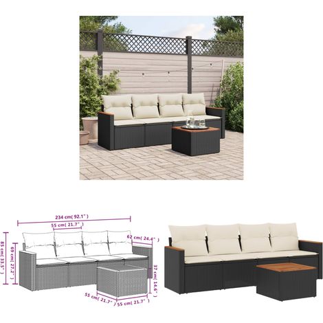 Salon de jardin 5 pcs avec coussins noir résine tressée - Ensemble Salon De Jardin - Meuble Extérieur - Jardin Design - Mobilier De Jardin Moderne - Canapé D'extérieur - Home & Living (1/3)