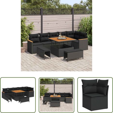 vidaXL Balkonsofa - Gartensofa-set 9 pcs Schwarz Poly-Rattan (1/5)