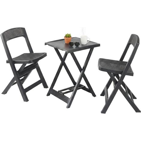 Gartenmöbel-Set Cassville, 2-Sitzer Outdoor-Set, Tisch Made in Italy, klappbar, Anthrazit Schwarz