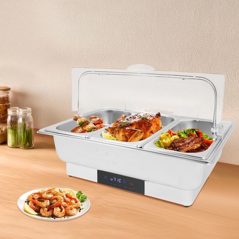 Chafing Dish électrique 9L 600W Chauffe plats acier inoxydable Chauffe buffet Récipient chauffant Chafing Dish Buffet Warmer Set contrôle de température Transparent pour Buffet Cateri (3 compartiment) (1/5)