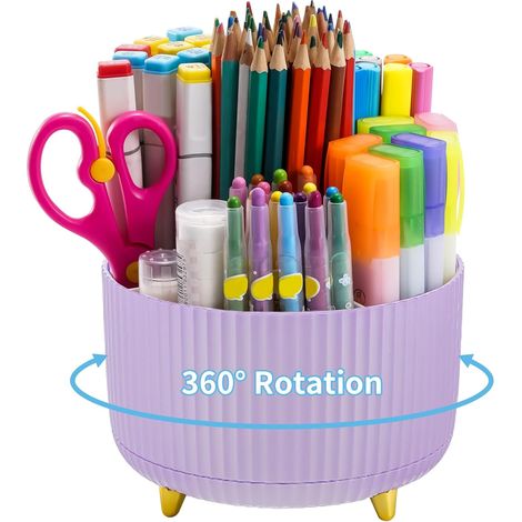 Schreibtisch-Organizer, um 360° drehbarer Stifthalter, Schreibtischzubehör mit 5 Taschen, Stiftaufbewahrung für Heimbüros (lila)