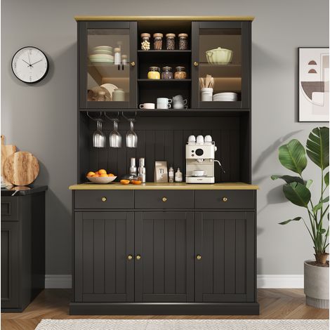 MEUBLIV Credenza alta 120x40x191 cm nera – ante vetrate, prese integrate e vani (1/5)