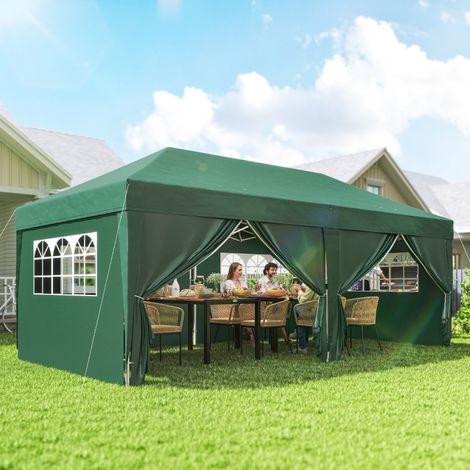 Pavillon pliable 6 x 3 m robuste résistant hiver fenêtre porte zippée panneaux latéraux protection UV