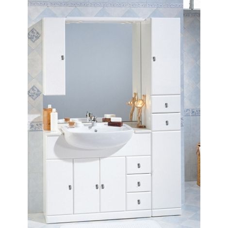 Bagno Italia Mobile Bagno 100+30 cm arredo bianco con lavabo semincasso specchio con pensile e colonna (1/3)