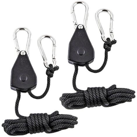 Corde de levage noire, 2 tendeurs, corde de tension pour tente, poulie métallique de camping, corde de tente, rallonge pour bâche, corde coupe-vent (1/5)