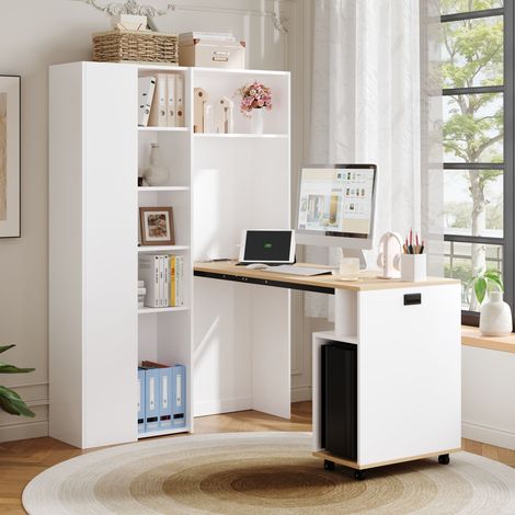 Bureau rabattable avec étagères et prise USB blanc OKMYHOME (1/5)