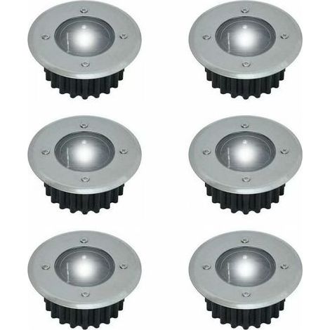 Lot de 6 spots LED solaires encastrables au sol – Ronds – Diamètre: 85 mm – Extérieur résistant au piétement – Façade en acier inoxydable (1/4)