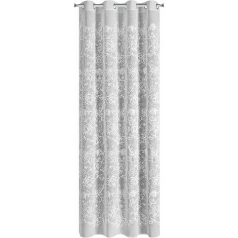 Tenda con gigli 140x250 cm, fiori bianchi ricamati, occhielli (1/5)