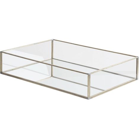 Plateau de Service Décoratif Argenté en Verre Effet Miroir de Style Glamour 30 x 20 x 6 cm Elégant et Chic à Tendance Moderne Beliani