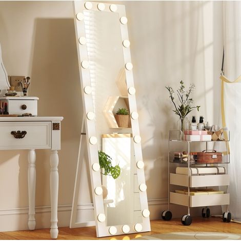 Specchio intero LED 150 x 40 cm con 24 lampadine, 3 colori luce, bianco HAVRYA (1/3)