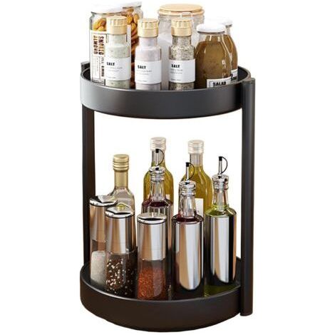 Plateau Tournant Epices Rangement Epices Cuisine 2 Etages étagère à épices Rotatif Métal Lazy Susan Organisateur pour Armoire(Noir) (1/4)