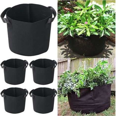 kit 5pcs Sac de Plantation Plante Culture 5 Gallons Avec Poignée En Feutre Noir 25x30cm (1/4)