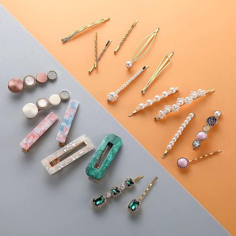 lot De 20 Pinces Cheveux En Perles Et Rsine Acrylique Faites La Main En Forme En Marbre Et Strass Gomtriques - Accessoires Pour Cheveux Lgants D (1/5)