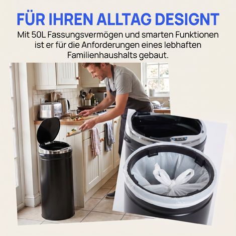 50 L Poubelle Automatique avec Capteur Infrarouge, Poubelle de Cuisine en Acier Inoxydable, pour Cuisine et Salle à Manger (1/5)