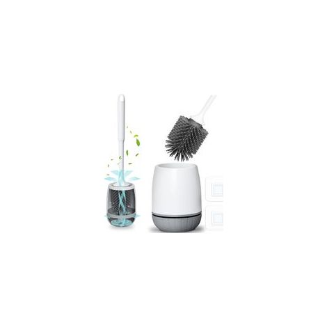 This silicone toilet brush comes with a quick-drying brush holder and a leak-proof base to ensure thorough cleaning. (1/5)