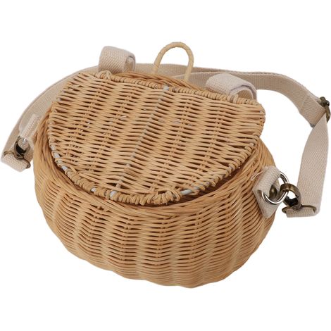 Panier à vélo enfant, design simple avec couvercle, sangle réglable, léger et robuste, en rotin, idéal pour l'école et les voyages à vélo. (1/5)