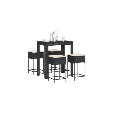 Ensemble de bar de jardin 5 pcs avec coussins noir poly rotin (1/5)