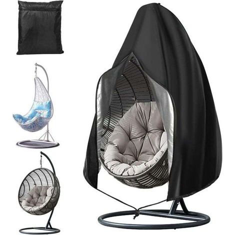 Housse de Chaise Suspendue 190 x 115cm, 210D Oxford-Tissu Bache de Protection Exterieur avec Fermeture éclair et Cordon, Imperméable Anti-UV Couverture de œufs Chaise pour Jardin Patio