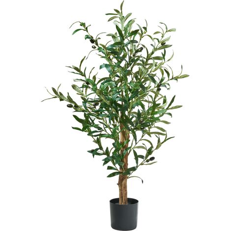 Künstlicher Olivebaum 100 cm, Dekopflanze mit realistischen Blättern und Oliven für Wohnzimmer, Schlafzimmer oder Büro