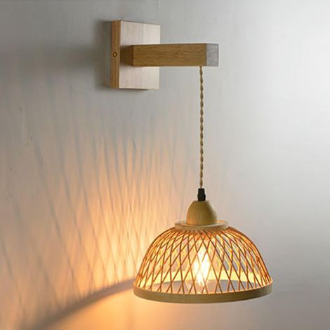 Applique murale en bambou E27, applique murale en rotin tissé à la main, applique murale de ferme, adaptée au salon et chambre (ampoule non incluse) (1/5)