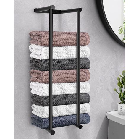1 - Porte Serviette Mural - Acier Inoxydable - Design 3 Barres Anti-chute - Pour Salle De Bain Hôtel - Noir - 75x20cm