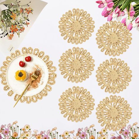 Lot de 6 Sets de Table Ronds tissés pour Table de Salle à Manger - 30 cm - en rotin tressé Naturel - Assiettes Creuses en Osier Creux pour Les Vacances, Noël, Cuisine - Beige (1/5)