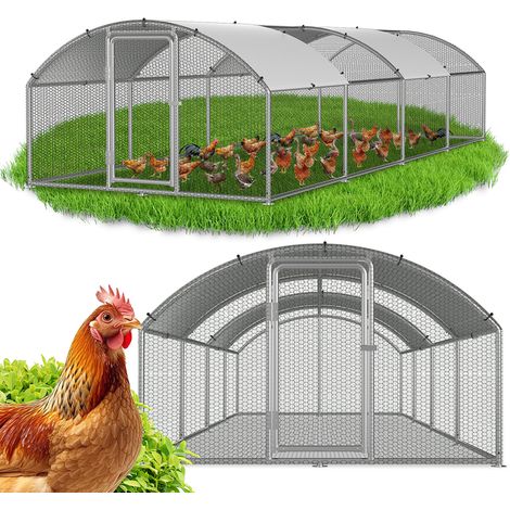 Randaco Poulailler 3×8×2 m avec toit arqué – Enclos pour petits animaux, volière extérieure, cage à poules en acier galvanisé
