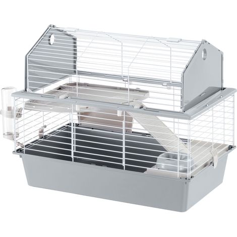 Ferplast – Cage pour lapins 78 x 48 x h 65 cm – Grille métallique et bac en résine – Toit ouvrable et porte coulissante – Accessoires inclus (1/10)