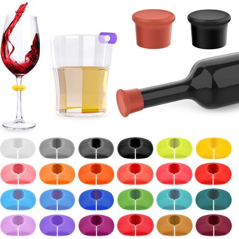 Étiquettes pour verres à vin, marqueurs en silicone pour verres à vin, pour bar, fête, martinis, cocktail, flûtes à champagne, Silicone (1/5)