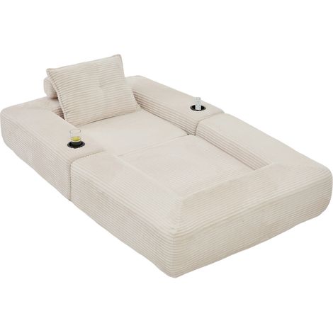 Divano letto pieghevole in corduroy beige con schiuma ad alta densità e molle (1/5)