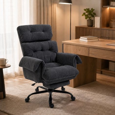 Chaise de bureau inclinable en acier avec repose-pieds et roulettes, gris foncé (1/5)