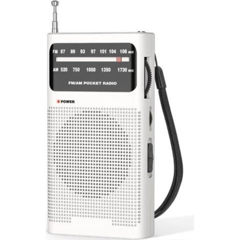 Petite radio, radio FM/AM portable, radio à batterie de poche, excellente réception et qualité sonore, blanc (1/5)