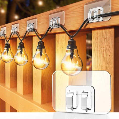 Filiyano-Crochets pour guirlandes lumineuses extérieures - Lot de 100 avec attaches auto-adhésives - Installation facile : sans outils, sans perçage (1/5)