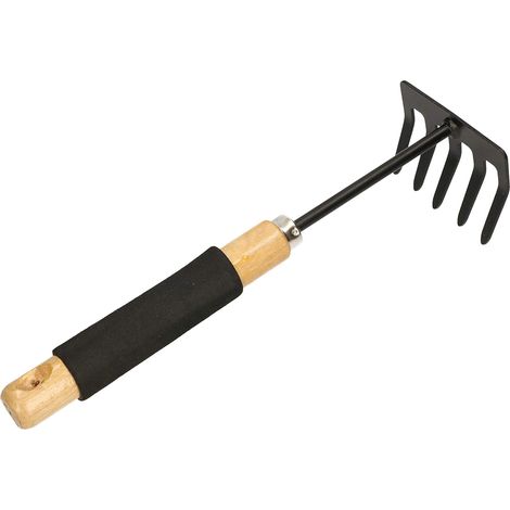 KOTARBAU® Rateau a Feuille - 9 cm - Rateau Jardin - Acier - 30 cm - Noir - Outil pour Massifs de Fleurs - avec Manche en Bois - 5 Dents - Compact - Résistant à L’Humidité (1/5)