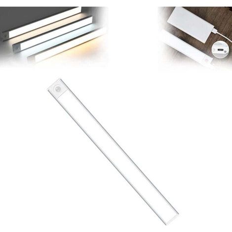 Illuminazione con sensore di movimento, barra luminosa a LED magnetica, 3 colori regolabili, ricaricabile, illuminazione magnetica sottopensile per cucina, armadio, corridoio (bianco, 40 cm) (1/4)