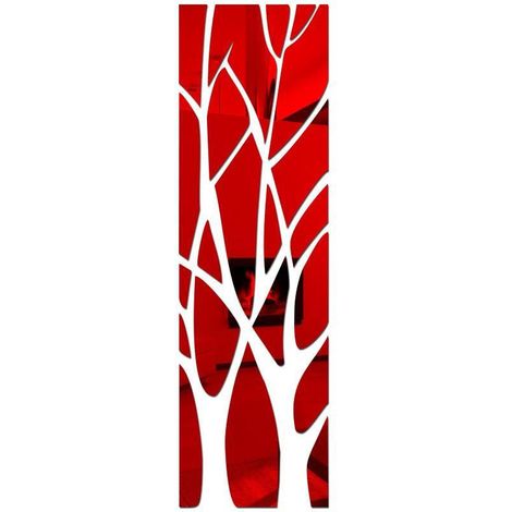 Autocollant mural de miroir 3D , autocollant de mur de miroir acrylique amovible auto-adhésif, bâton d'art mural pour la décoration de chambre à coucher de salon à la maison ，100x28cm(rouge)