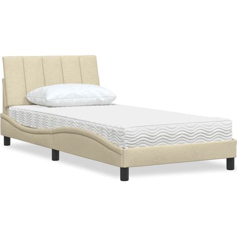 Lit avec matelas-Lit Adulte avec matelas Hanko crème 100x200 cm tissu 976673 (1/5)