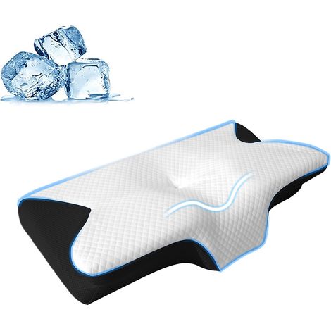 Oreiller cervical ergonomique en mousse à mémoire de forme, pour les personnes dormant sur le dos, le ventre et le côté (noir)-AquaForge (1/4)