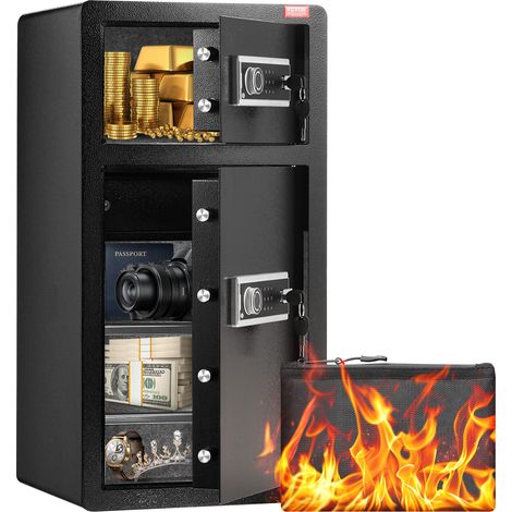 VEVOR Coffre-fort a Double Porte 156 L, Deverrouille par Cle et Mot de Passe, avec Sac Ignifuge, Porte-Cles, Lumiere LED et 2 Separateurs Reglables en Hauteur et Amovibles, pour Argent, Bijoux, Noir