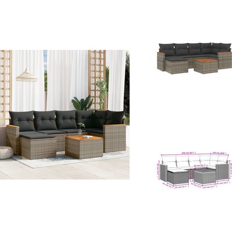 7-tlg. Garten-Sofagarnitur mit Kissen Grau Poly Rattan - Gartenmöbel Set - Gartensorte - Outdoor Möbel - Lounge Sofa - Esstisch (1/3)