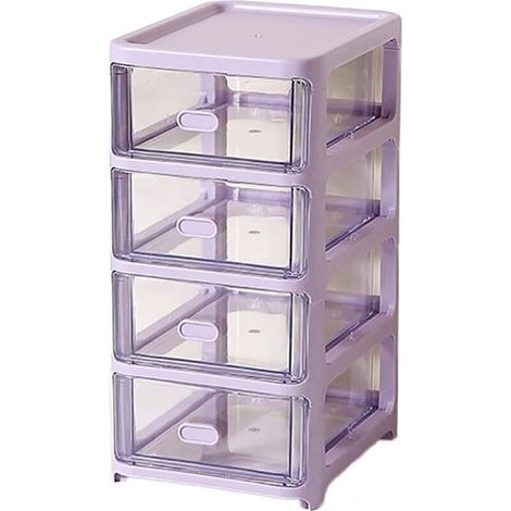 Mini tour de rangement à 4 niveaux en plastique avec bacs à tiroirs petites boîtes la maison le bureau le bureau, violet (1/4)
