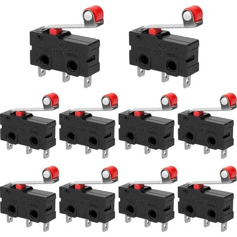 Lot de 10 Micro Interrupteur de Fin de Course Interrupteur Levier de Rouleau AC 250V 5A SPDT 1NO 1NC Mini Momentanée Action Instantanée Commutateurs