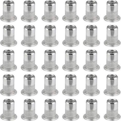 100 Pièces M6 Écrou À Sertir À Tête Plate, Écrous À Riveter Acier Inoxydable, Insert Fileté À Tête Plate, Écrou À Sertir M6, Rivet Écrou M6 (1/5)