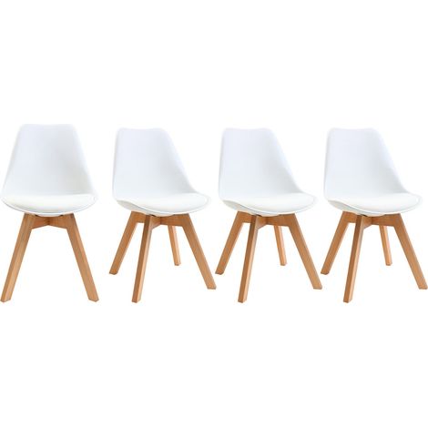 Chaises scandinaves blanc et bois clair massif (lot de 4) PAULINE (1/5)