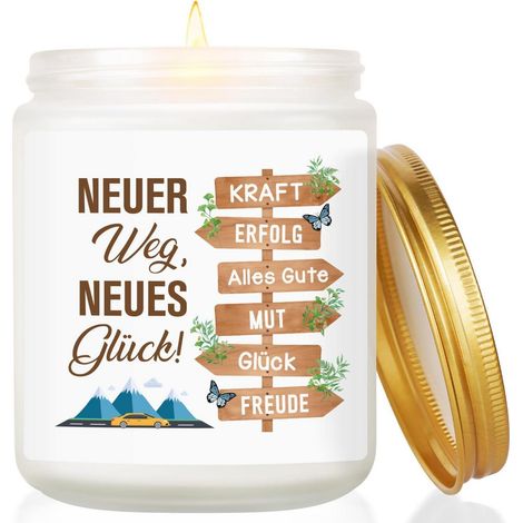 Duftkerze mit Spruch "Neuer Weg, Neues Glück" - Abschiedsgeschenk Kollegen