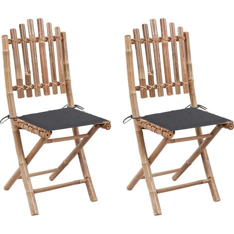 Lot de 2 Chaises de jardin pliables Fauteuils de Jardin avec coussins avec coussins Bambou 90842 (1/5)