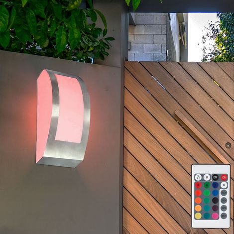 Applique murale de façade en acier inoxydable télécommandée pour éclairage extérieur dimmable dans un ensemble comprenant des ampoules LED RVB (1/5)