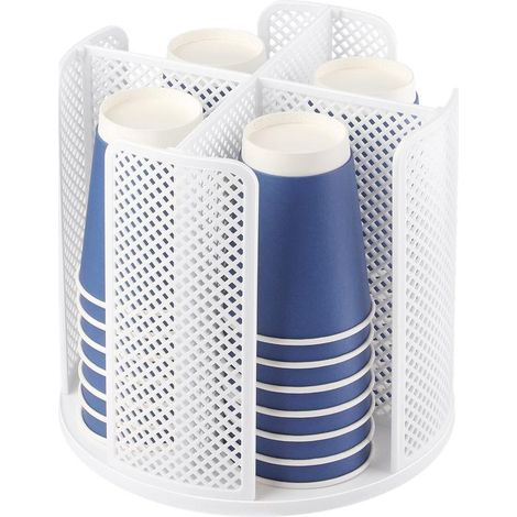 Soporte giratorio para tazas, 4 compartimentos, rotación de 360 grados, ahorra espacio, blanco. (1/5)