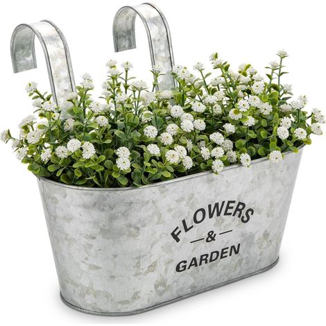 2er Set Hänge-Blumentöpfe verzinkter Stahl 27,5cm mit Haken für Balkon & Garten Hellgrau (1/5)
