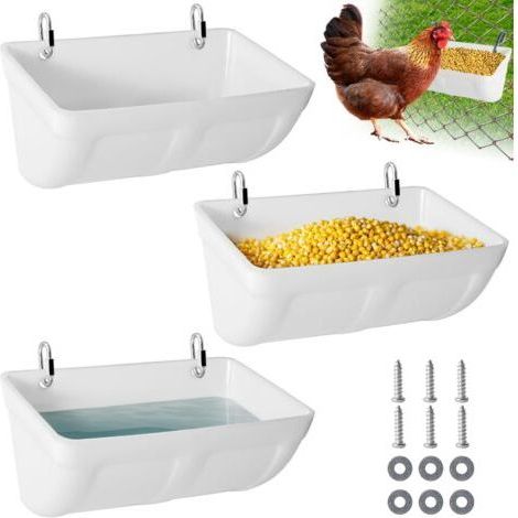 Chicken Feeder No-Waste Poultry Fence Hanging Waterer Feed and Water Container Bucket for Chickens, Ducks, Sheep, Piglets, Livestock Supplies (3 PCS) (1/4)